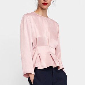 Zara Pleated Sateen Top Lilac size Large